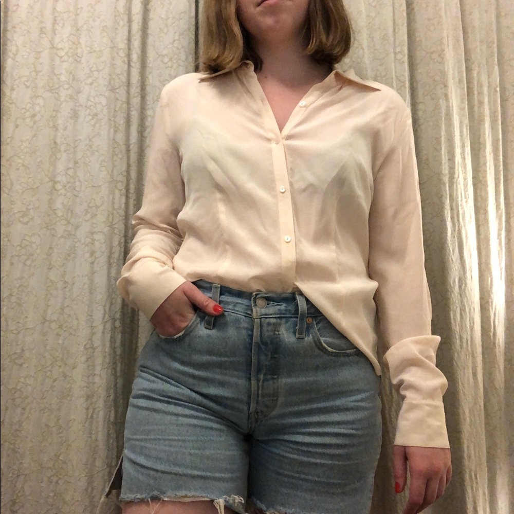 Vintage Pink Silk Botton Up Blouse